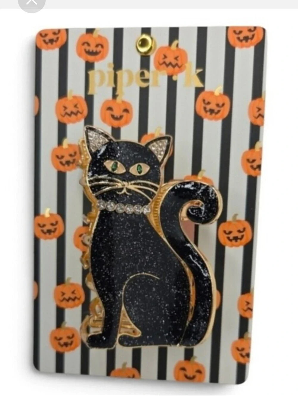✨️NWT Piper K Black Glitter 🐈‍⬛️✨️Cat Enamel Hair Clip with Green💚 Eyes